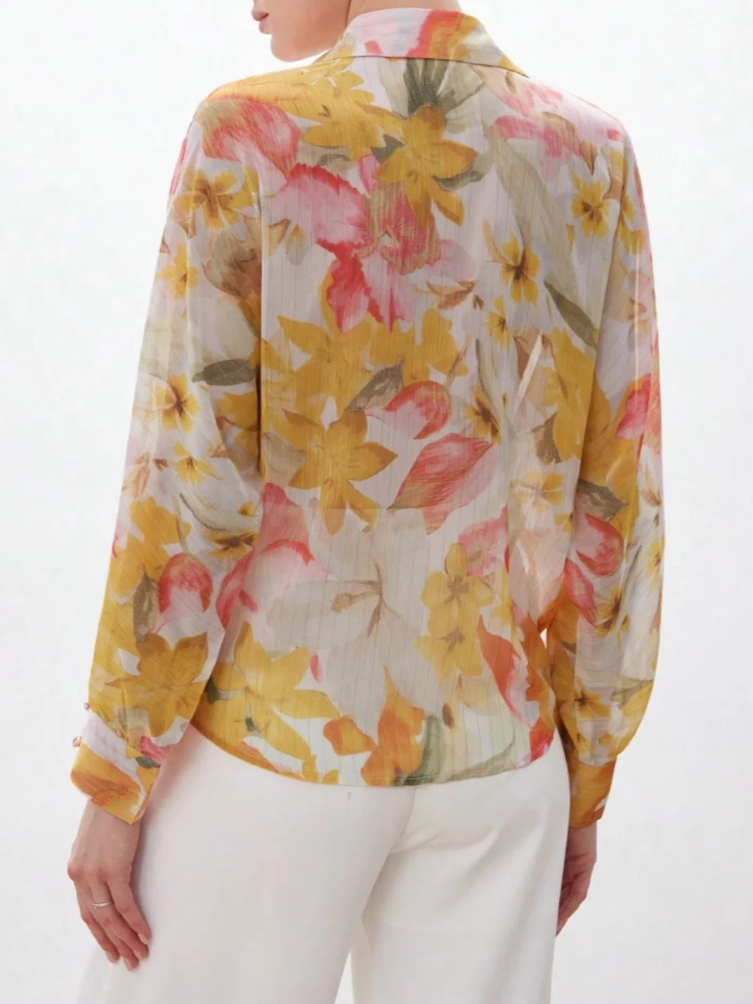 Camisa Feminina Manga Longa Floral Amarelo - EstiloE, Camisa Feminina, Camisa Feminina Manga Longa, Camisa Feminina Estampada, Blusa Feminina, Blusa Manga Longa, Camisa Floral, Blusa Floral, Camisa Feminina Floral