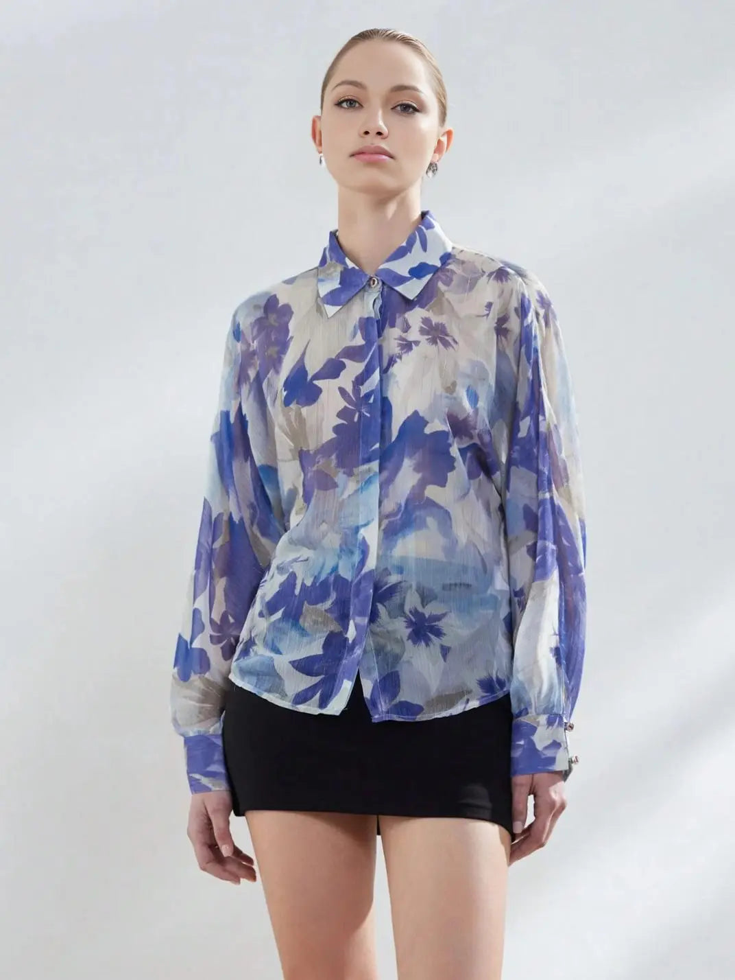 Camisa Feminina Manga Longa Floral Azul- EstiloE, Camisa Feminina, Camisa Feminina Manga Longa, Camisa Feminina Estampada, Blusa Feminina, Blusa Manga Longa, Camisa Floral, Blusa Floral, Camisa Feminina Floral 