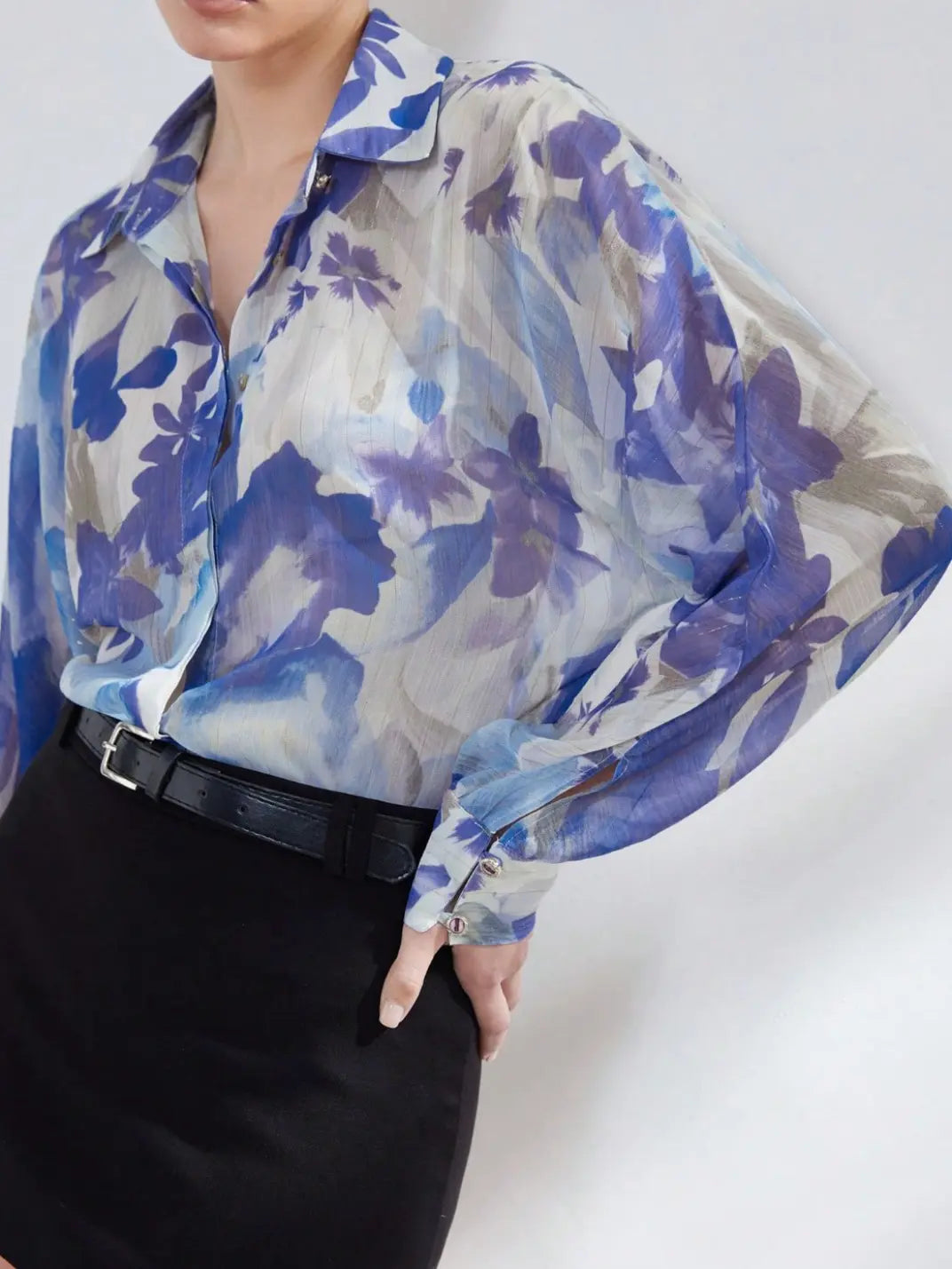 Camisa Feminina Manga Longa Floral Azul- EstiloE, Camisa Feminina, Camisa Feminina Manga Longa, Camisa Feminina Estampada, Blusa Feminina, Blusa Manga Longa, Camisa Floral, Blusa Floral, Camisa Feminina Floral 