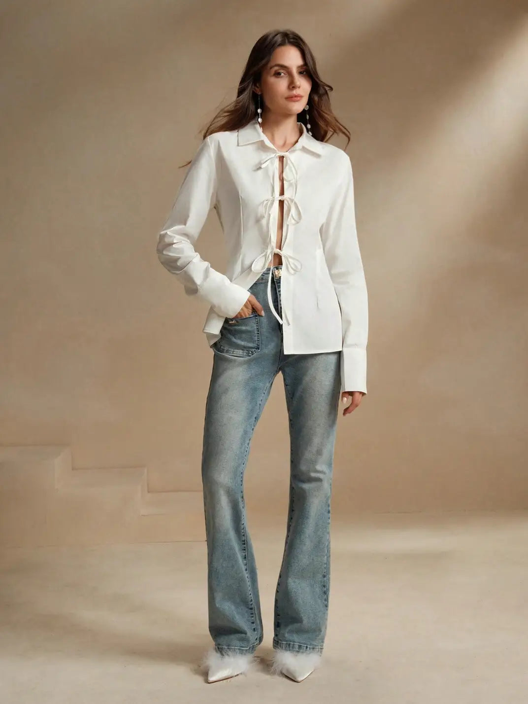 Blusa Branca Tipos De Camisa Social Feminina Cintura Alta Camisa