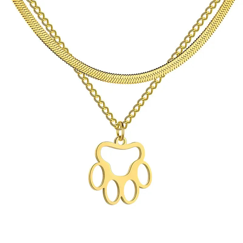 Colar Patinha Pets Duplo Dourado Estilo.e