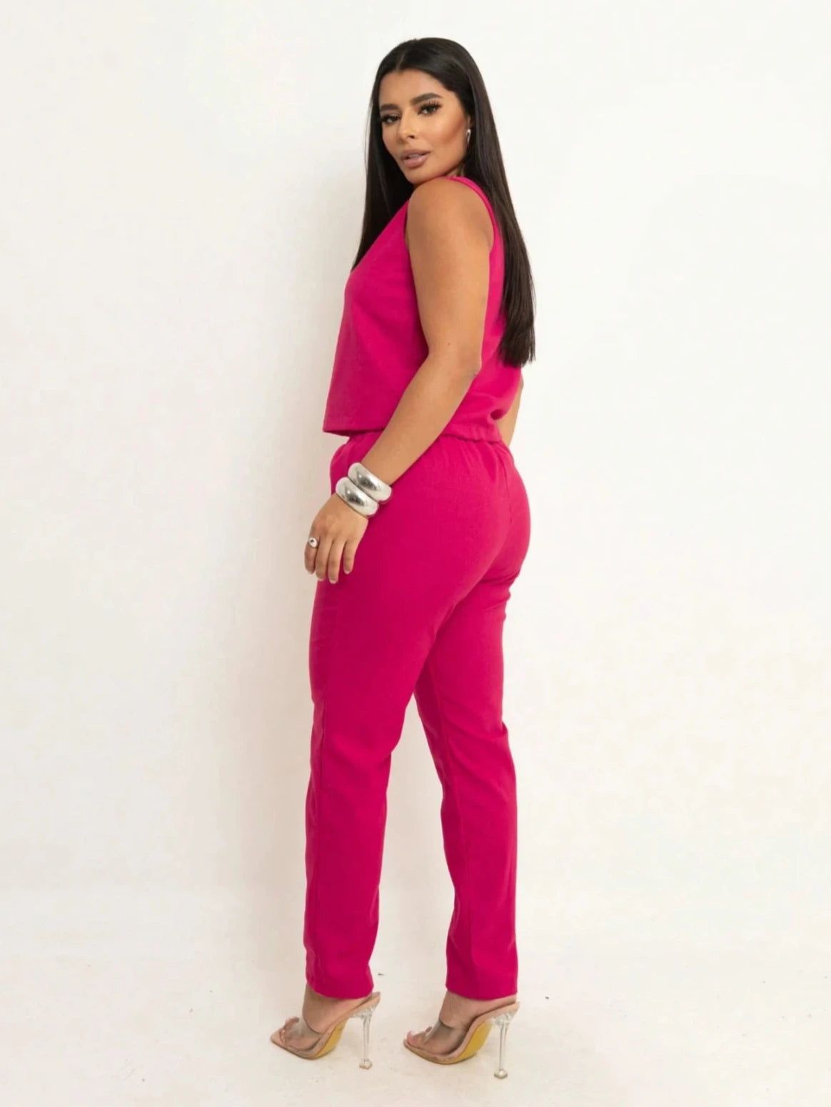 Conjunto Linho Calça e Cropped Pink - EstiloE, Conjunto de Linho Feminino, Conjunto de Linho, Conjunto de Calça e Blusa, Conjunto Calça e Blusa Feminino, Conjunto Alfaiataria Feminino