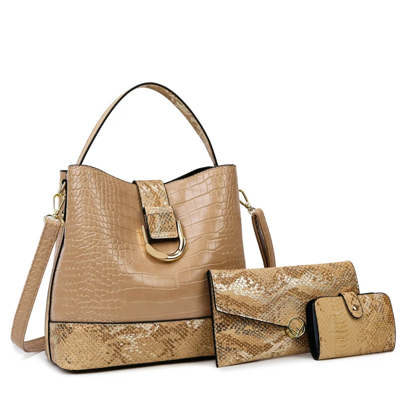 Kit Bolsa Feminina Textura Croco Caqui, Kit de Bolsa Feminina, Bolsa Feminina Média, Bolsa Feminina de Ombro, Bolsa Transversal Feminina, Bolsa Feminina, Bolsa de Passeio, Bolsa de Ombro,