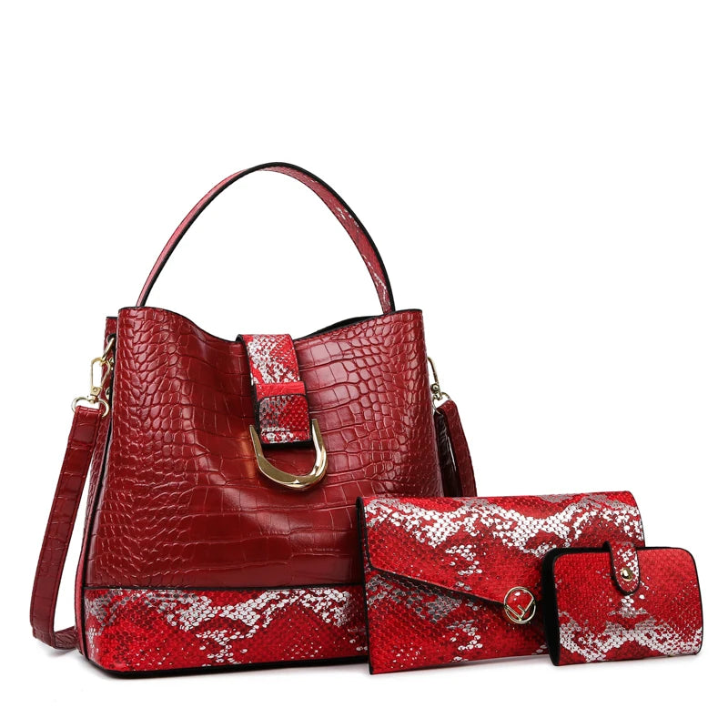 Kit Bolsa Feminina Textura Croco Vermelho, Kit de Bolsa Feminina, Bolsa Feminina Média, Bolsa Feminina de Ombro, Bolsa Transversal Feminina, Bolsa Feminina, Bolsa de Passeio, Bolsa de Ombro,