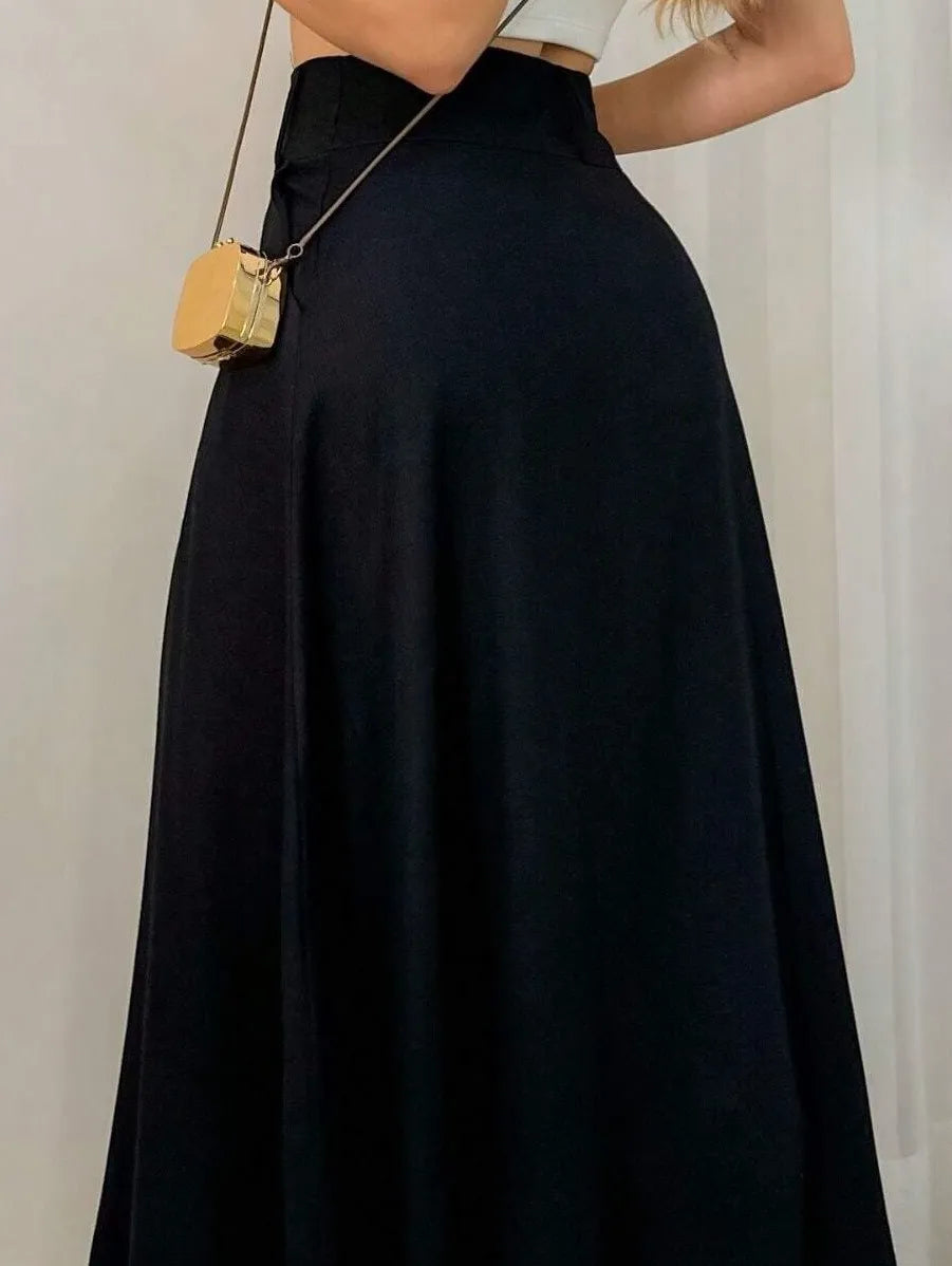 Saia Midi Linho com Bolso Preto - EstiloE, Saia Midi, Saia Linho, Saia Feminina, Saia Casual, Saia Soltinha, Saia com Bolso