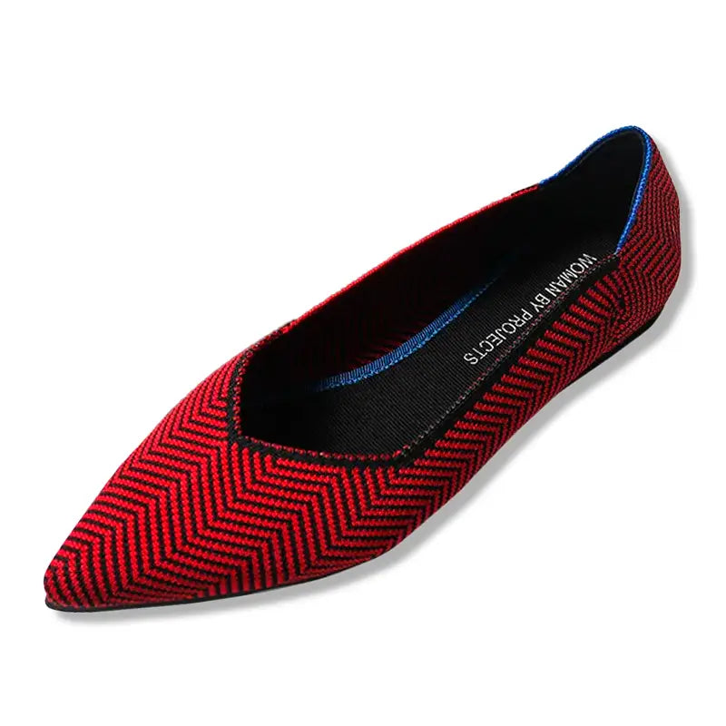 Sapatilha Feminina Bico Fino Chevron Vermelho - Estilo.e