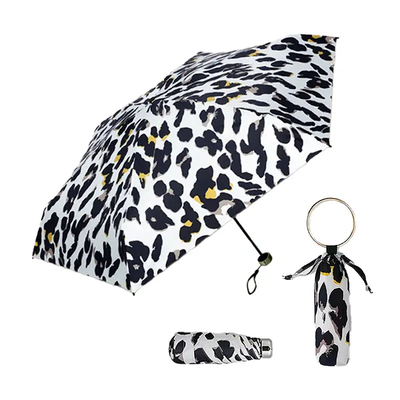 Sombrinha Mini Argola Animal Onça - Estilo.E, Sombrinha, Sombrinha com Proteção Solar, Sombrinha Mini, Mini Guarda Chuva, Sombrinha Pequena, Guarda Chuva de Bolsa, Sombrinha de Chuva