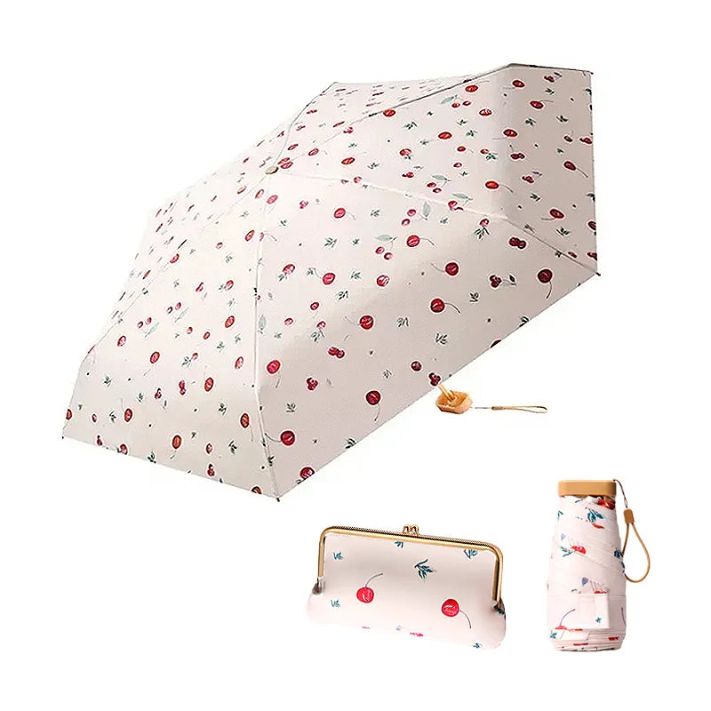 Sombrinha Mini Bolsa Estampa Cereja - Estilo.E, Sombrinha, Sombrinha com Proteção Solar, Sombrinha Mini, Mini Guarda Chuva, Sombrinha Pequena, Guarda Chuva de Bolsa, Sombrinha de Chuva