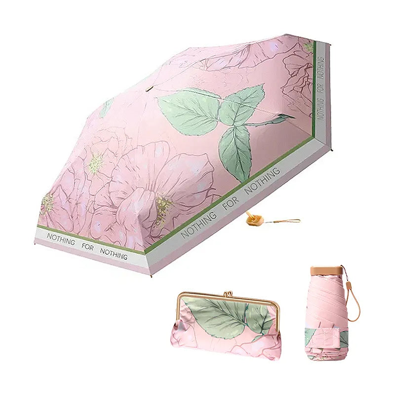 Sombrinha Mini Bolsa Floral Rosa - Estilo.E, Sombrinha, Sombrinha com Proteção Solar, Sombrinha Mini, Mini Guarda Chuva, Sombrinha Pequena, Guarda Chuva de Bolsa, Sombrinha de Chuva