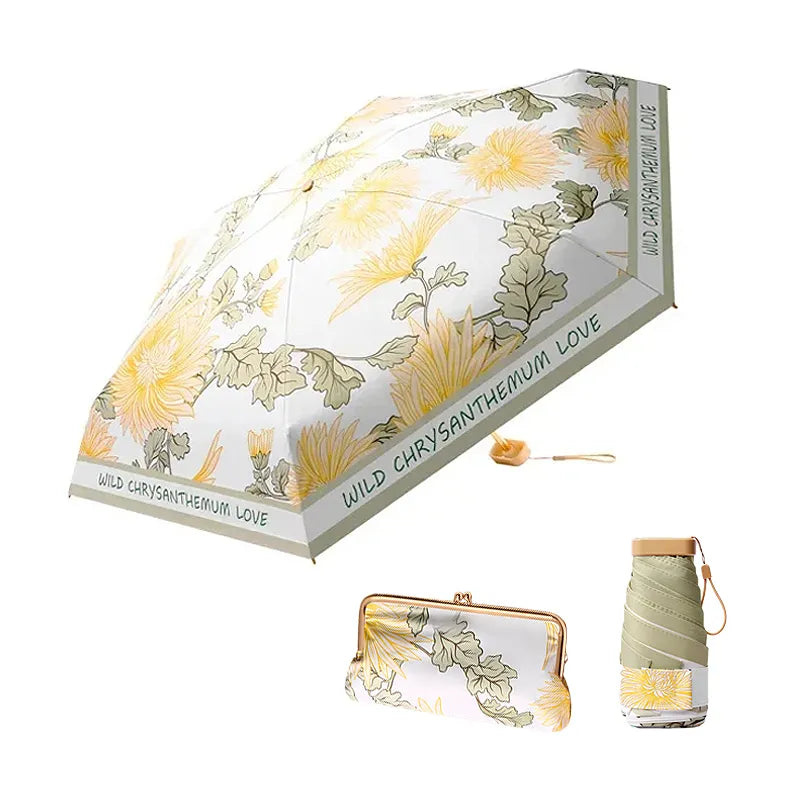 Sombrinha Mini Bolsa Floral Amarelo - Estilo.E, Sombrinha, Sombrinha com Proteção Solar, Sombrinha Mini, Mini Guarda Chuva, Sombrinha Pequena, Guarda Chuva de Bolsa, Sombrinha de Chuva