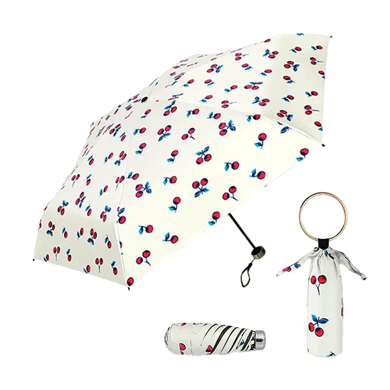 Sombrinha Mini Argola Fruit Branco- Estilo.E, Sombrinha, Sombrinha com Proteção Solar, Sombrinha Mini, Mini Guarda Chuva, Sombrinha Pequena, Guarda Chuva de Bolsa, Sombrinha de Chuva