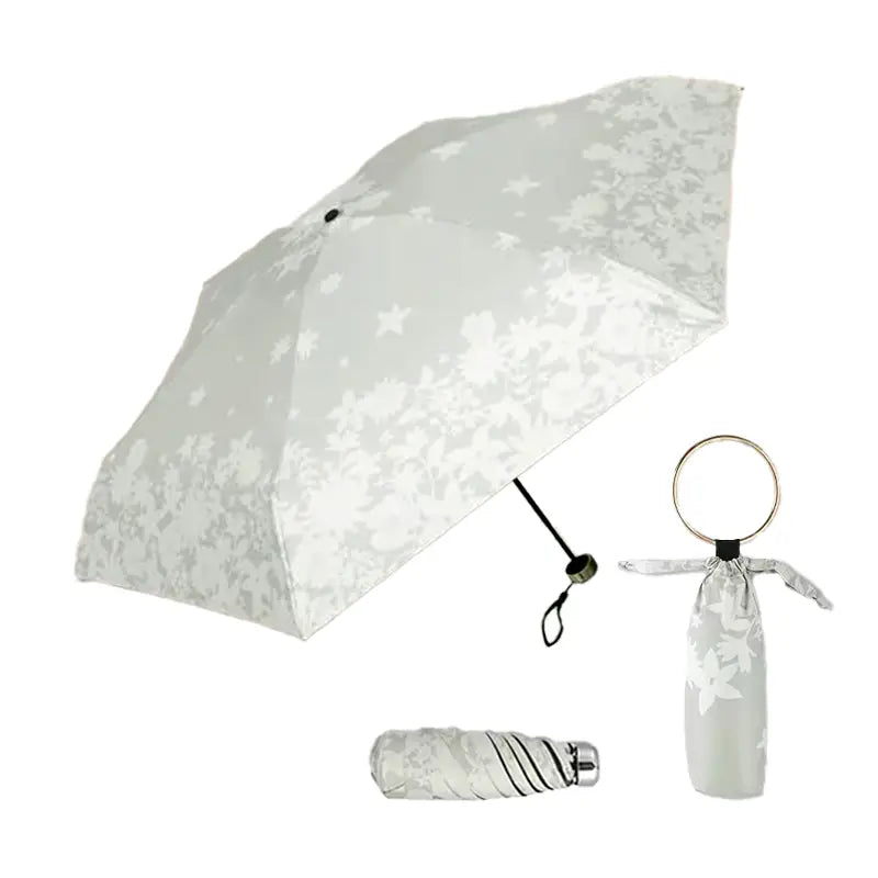 Sombrinha Mini Argola Floral Cinza - Estilo.E, Sombrinha, Sombrinha com Proteção Solar, Sombrinha Mini, Mini Guarda Chuva, Sombrinha Pequena, Guarda Chuva de Bolsa, Sombrinha de Chuva