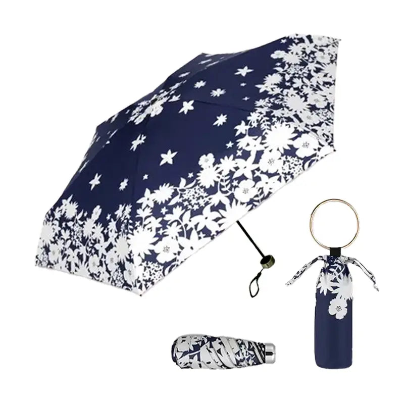 Sombrinha Mini Argola Floral Marinho - Estilo.E, Sombrinha, Sombrinha com Proteção Solar, Sombrinha Mini, Mini Guarda Chuva, Sombrinha Pequena, Guarda Chuva de Bolsa, Sombrinha de Chuva