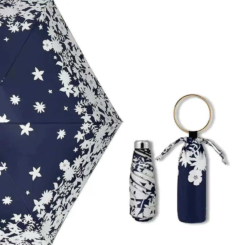 Sombrinha Mini Argola Floral Marinho - Estilo.E, Sombrinha, Sombrinha com Proteção Solar, Sombrinha Mini, Mini Guarda Chuva, Sombrinha Pequena, Guarda Chuva de Bolsa, Sombrinha de Chuva