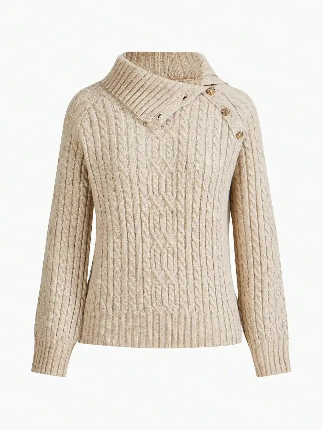 Suéter Feminino Tricot Gola Assimétrica Botões - EstiloE, Suéter Feminino, Suéter Tricot, Tricô Feminino, Suéter Elegante, Suéter de Lã, Blusão Feminino, Blusa de Tricot, Suéter Gola Alta, Tricot Gola Alta, Suéter Lã Tranças