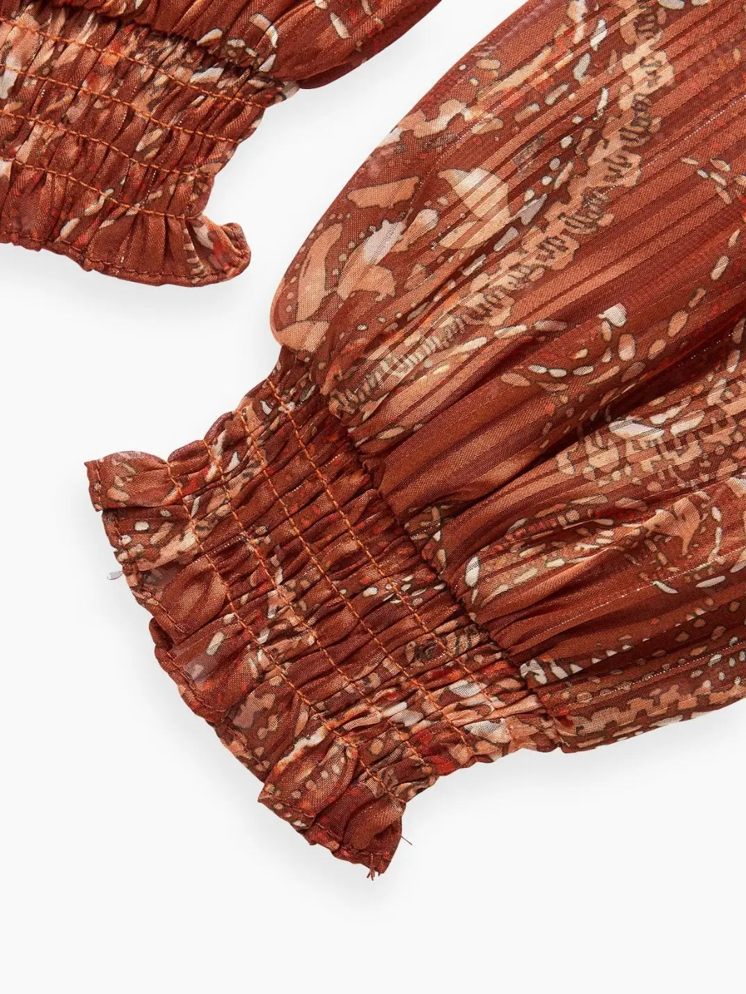 Vestido Midi Manga Longa Textura Paisley Castanho