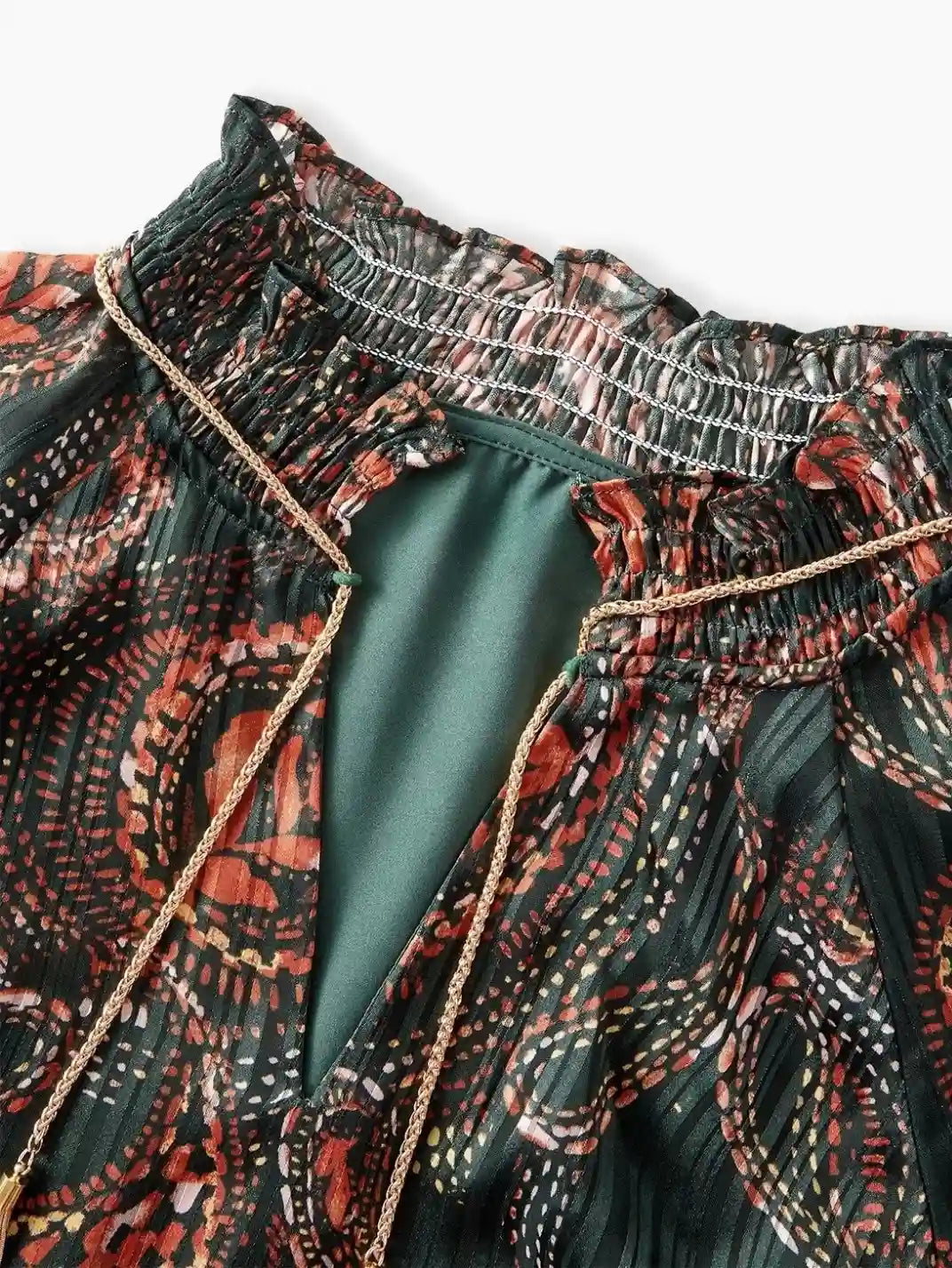 Vestido Midi Manga Longa Textura Paisley Verde
