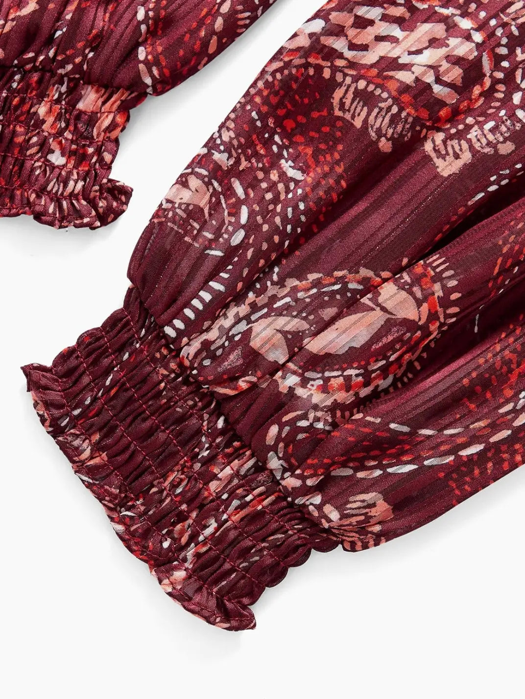 Vestido Midi Manga Longa Textura Paisley Vinho