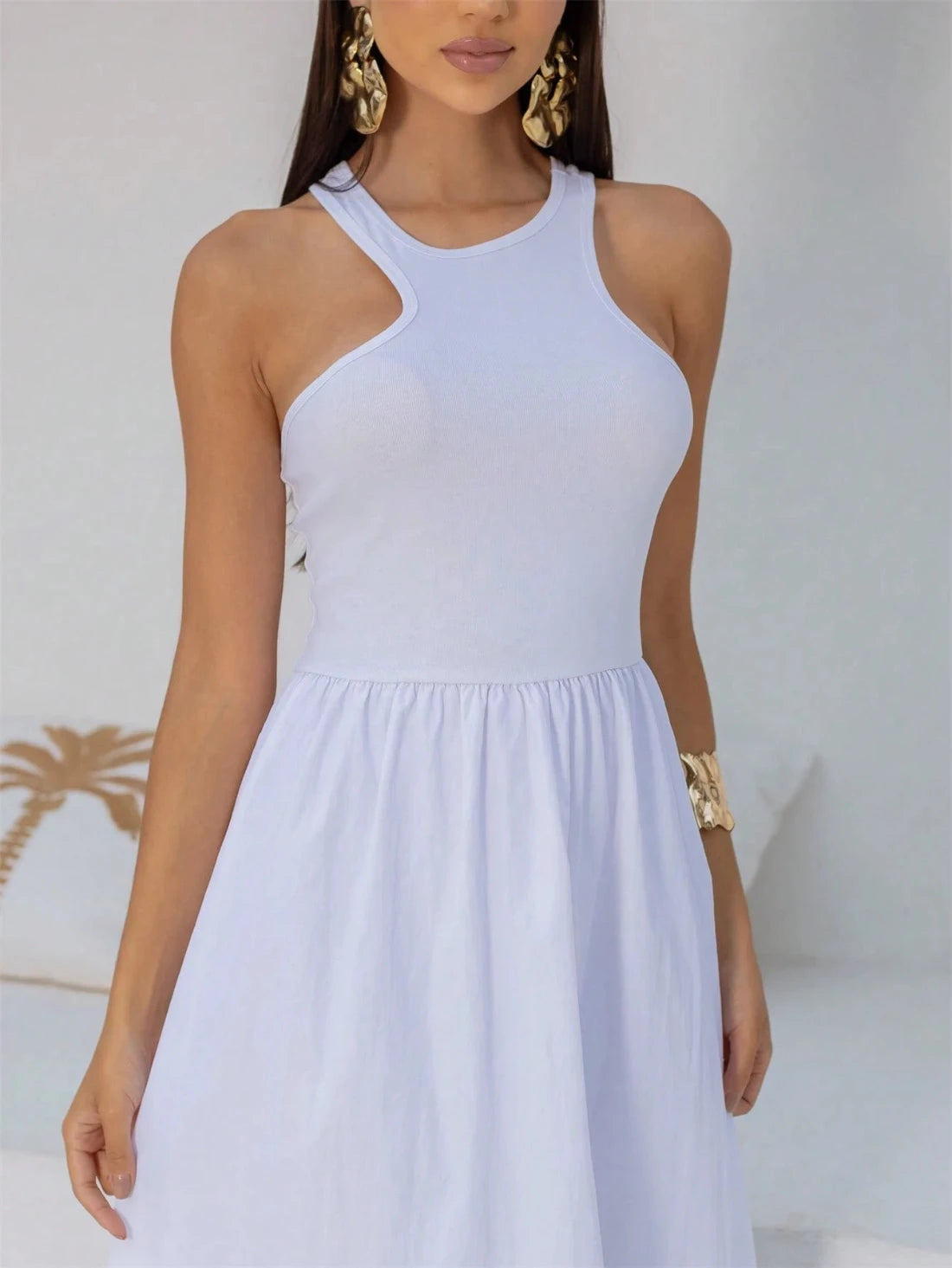 Vestido Longo Regata Assimétrica Branco - EstiloE, Vestido Regata, Vestido Longo, Vestido Franzido, Vestido Feminino, Vestido Casual, Vestido Branco