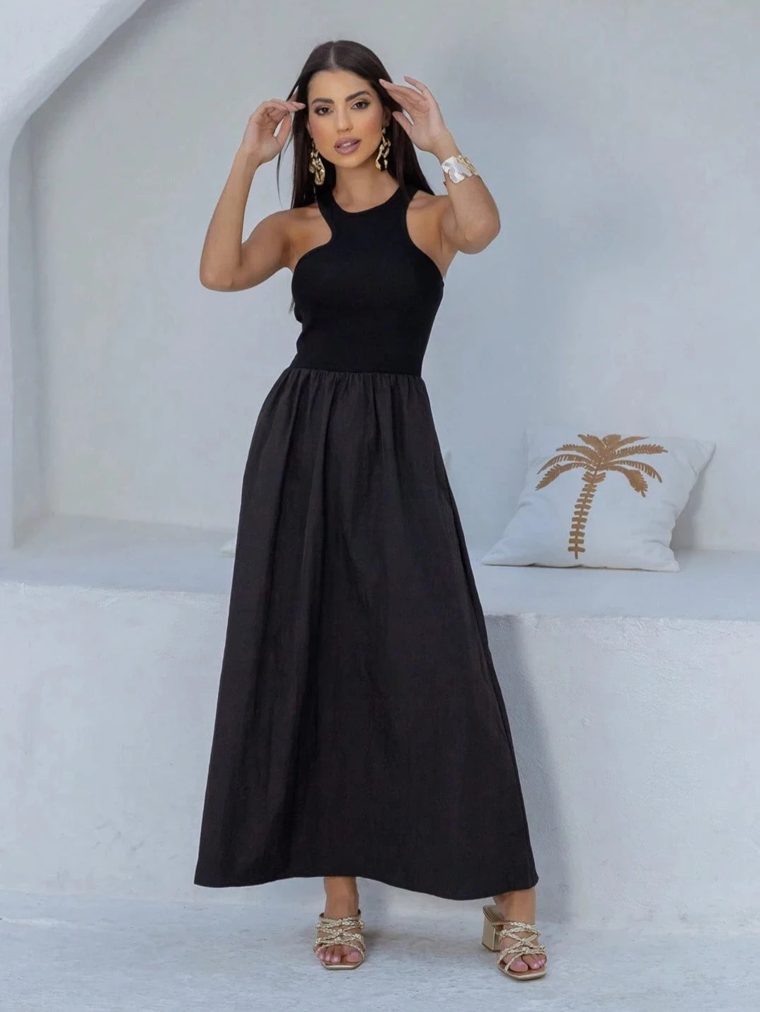 Vestido Longo Regata Assimétrica Preto - EstiloE, Vestido Regata, Vestido Longo, Vestido Franzido, Vestido Feminino, Vestido Casual, Vestido Preto