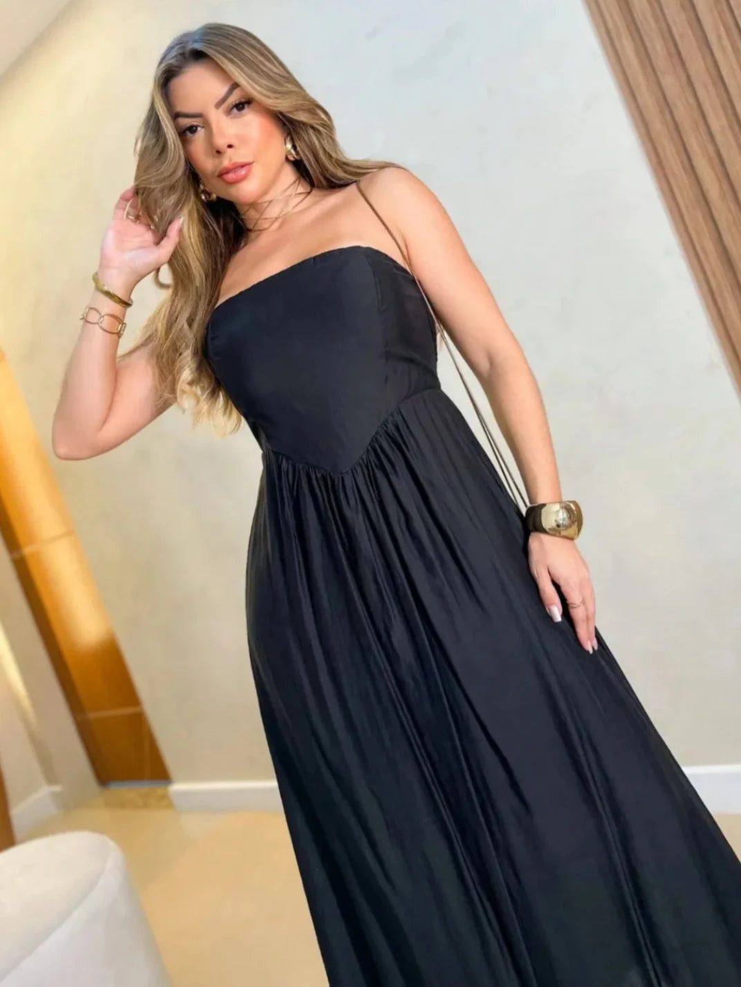 Vestido Longo Tomara Que Caia Acetinado Preto EstiloE, Vestido Longo, Vestido Feminino, Vestido Elegante, Vestido de Festa, Vestido Franzido, Vestido Acinturado, Vestido Festa, Vestido Longo Preto, Vestido Tomara Que Caia