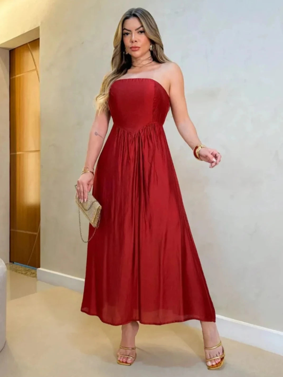 Vestido Longo Tomara Que Caia Acetinado Vermelho EstiloE, Vestido Longo, Vestido Feminino, Vestido Elegante, Vestido de Festa, Vestido Franzido, Vestido Acinturado, Vestido Festa, Vestido Longo Vermelho, Vestido Tomara Que Caia