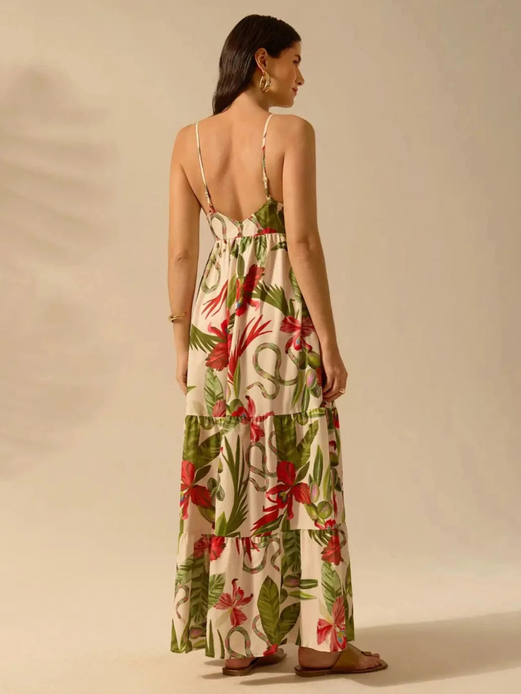 Vestido Longo Três Marias Orquídea - EstiloE, Vestido Soltinho, Vestido Rodado, Vestido Longo, Vestido Franzido, Vestido Floral, Vestido Feminino, Vestido Estampado, Vestido Casual, Vestido Boho, Vestido Alcinha, Vestido Três Marias