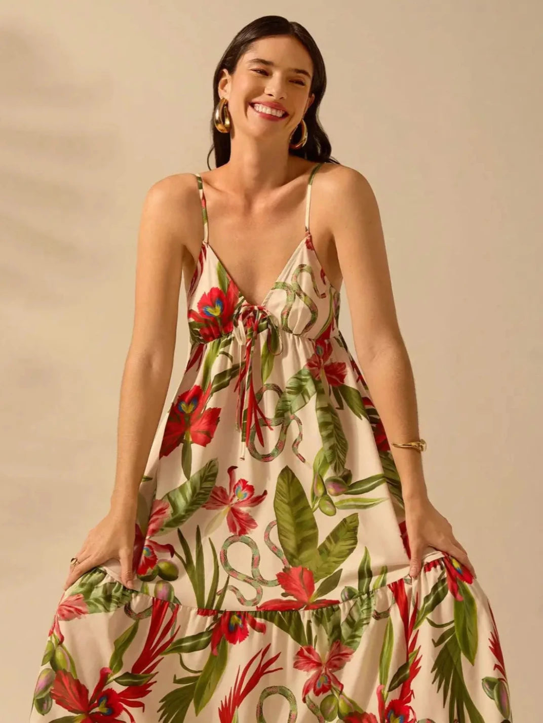 Vestido Longo Três Marias Orquídea - EstiloE, Vestido Soltinho, Vestido Rodado, Vestido Longo, Vestido Franzido, Vestido Floral, Vestido Feminino, Vestido Estampado, Vestido Casual, Vestido Boho, Vestido Alcinha, Vestido Três Marias