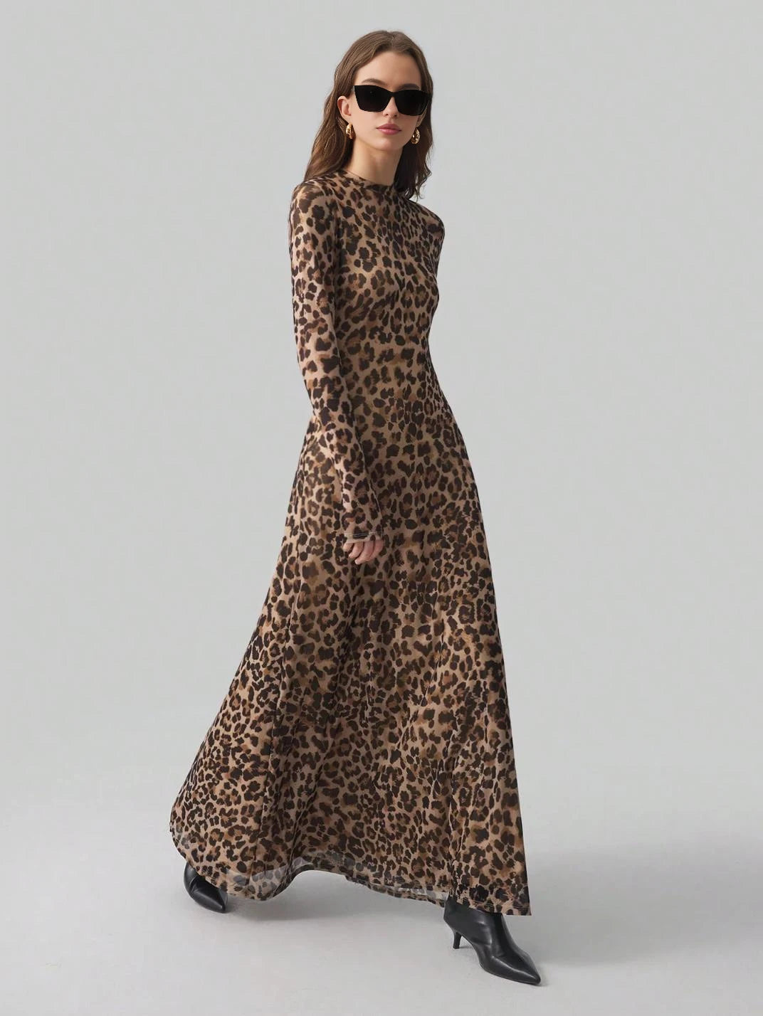 Vestido Maxi Manga Longa Animal Print