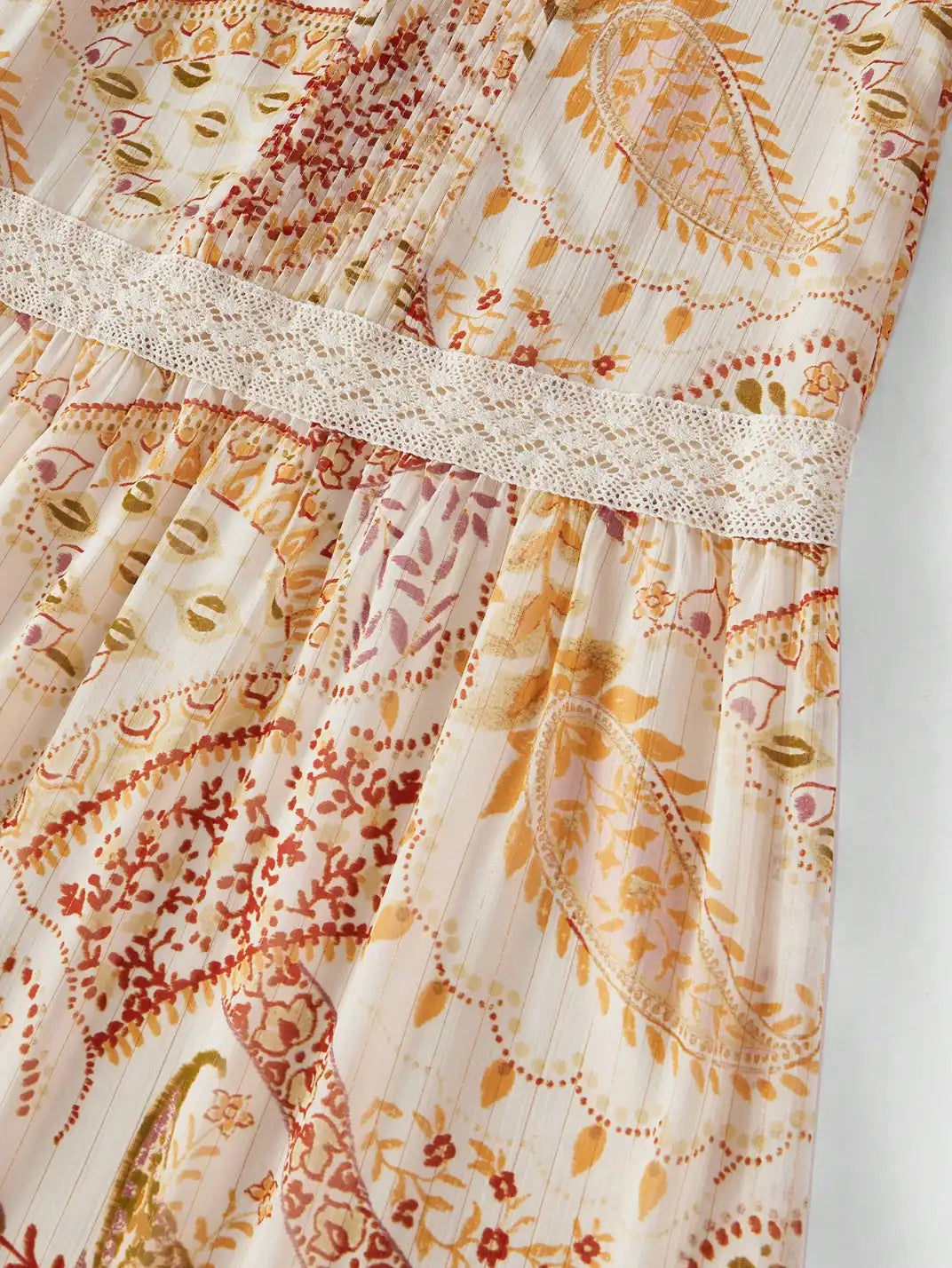 Vestido Maxi Manga Longa Paisley - EstiloE, Vestido Manga Longa, Vestido Longo, Vestido Manga Longa com Renda, Vestido Boho, Vestido Casual, Vestido Chiffon, Vestido Estampa Paislay, Vestido Boho Chic, Vestido Maxi