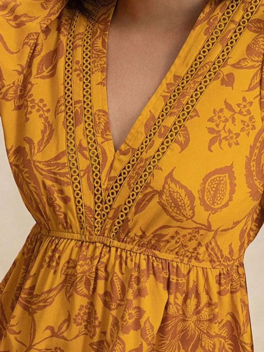 Vestido Midi Manga Longa Boho Floral Laranja - EstiloE, Vestido Manga Longa Bufante, Vestido Longo, Vestido Manga Longa, Vestido Boho, Vestido Elegante, Vestido Casual, Vestido Chiffon, Vestido Estampa Foral, Vestido Boho Chic