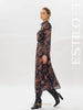 Vestido Midi Manga Longa Textura Paisley - EstiloE, Vestido Manga Longa Bufante, Vestido Longo, Vestido Manga Longa, Vestido Boho, Vestido Elegante, Vestido Midi, Vestido Chiffon, Vestido Estampa Paislay