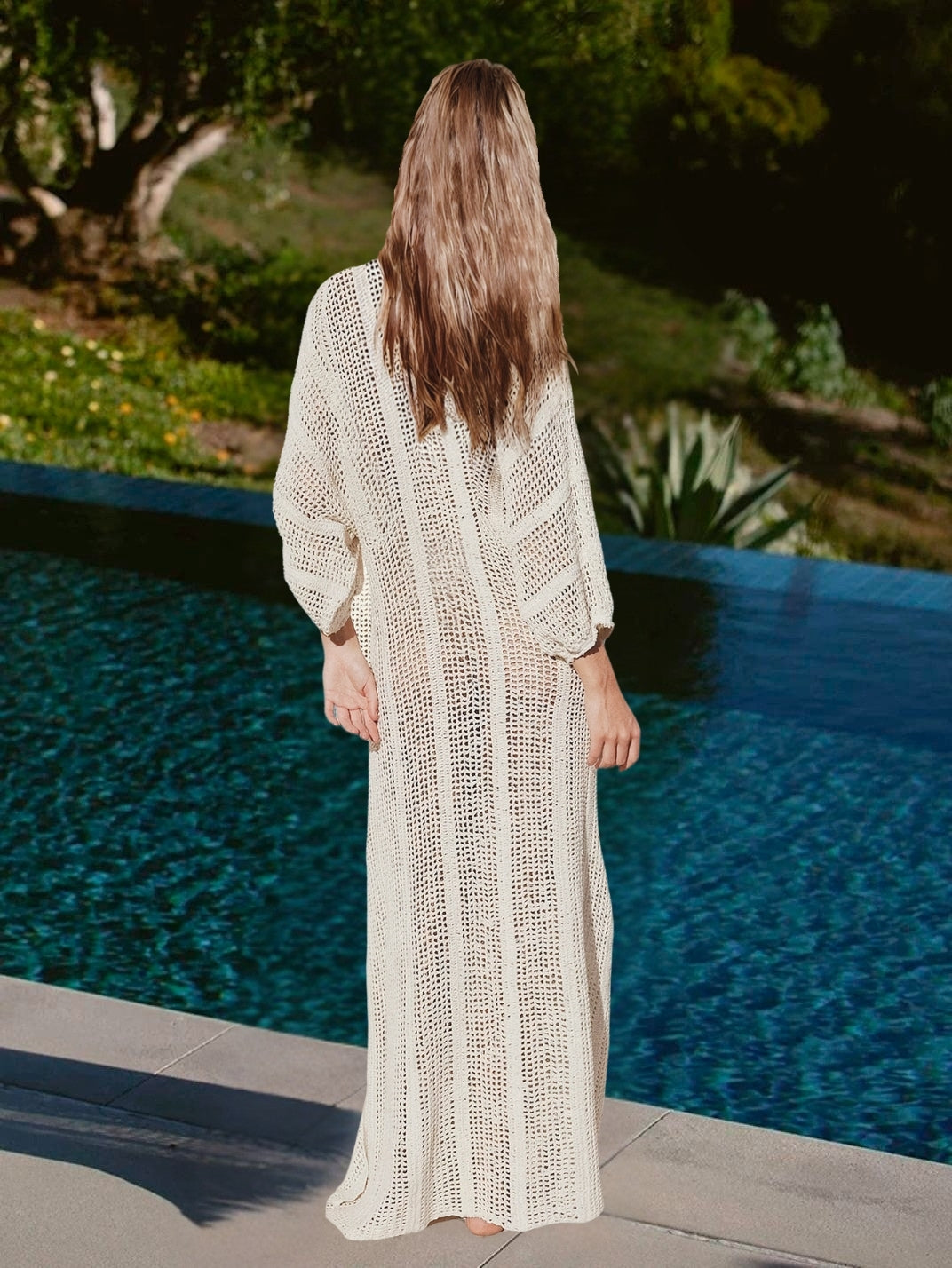 Vestido Saída de Praia Longo Tricô Bege EstiloE, Vestido Feminino, Vestido Saída de Praia, Vestido Croche, Vestido Longo Trico, Saída de Praia Trico Bege, Vestido Trico